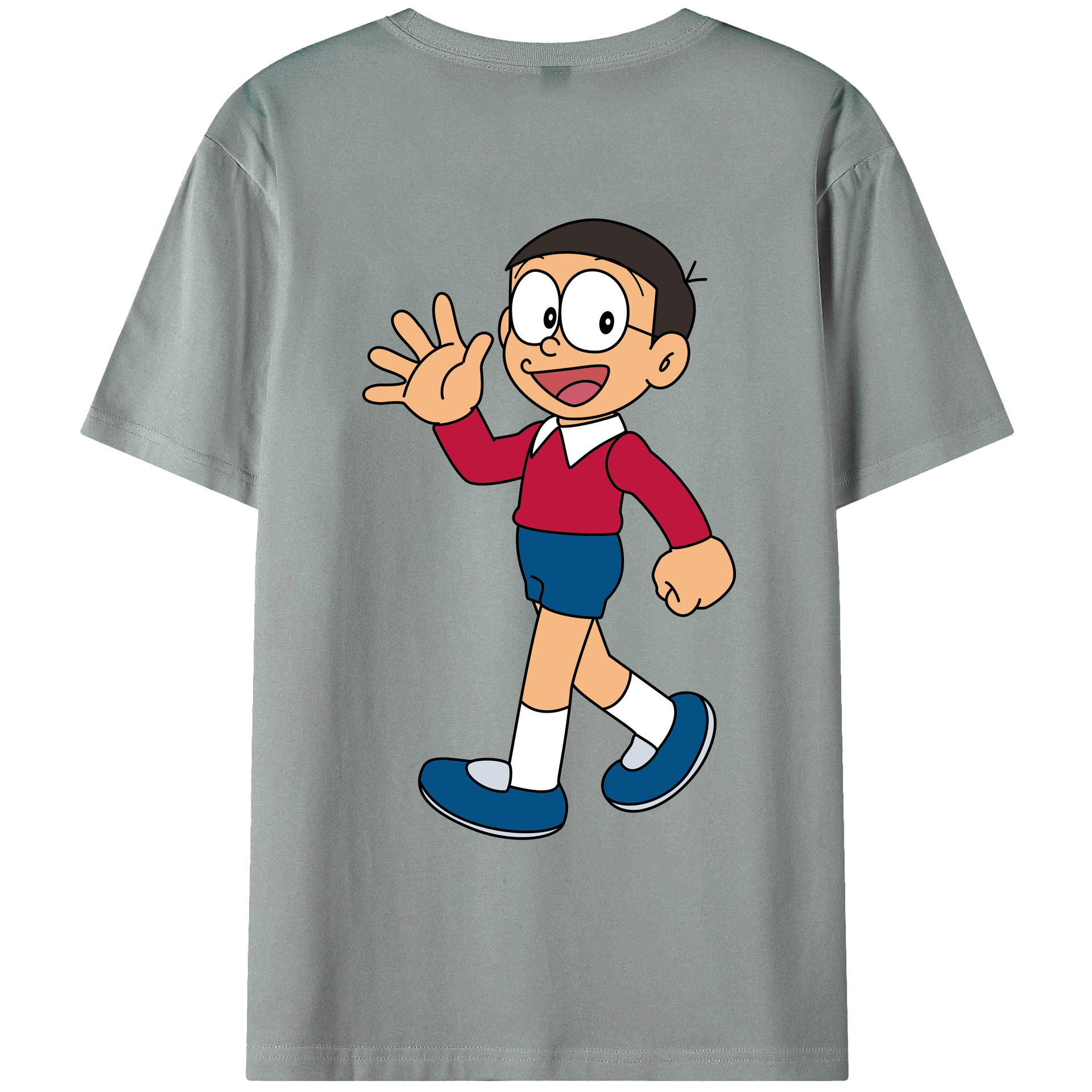 （画像用） ドラえもん 野比 のび太 Doraemon Nobita Nobi 綿100％ メンズ半袖Tシャツ（バックプリント） 通気性